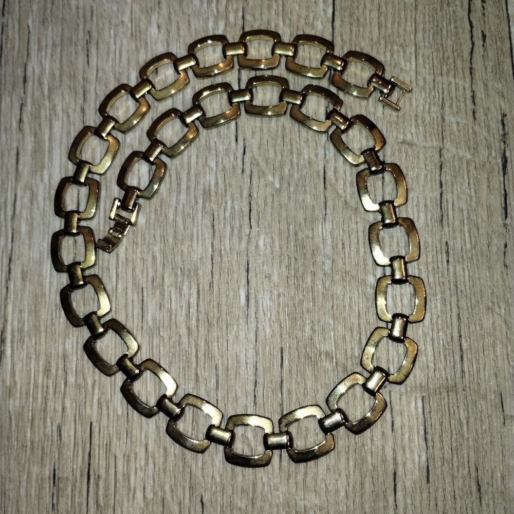 Chunky Gold Metal Chain Necklace 18" Choker Large Square Link Fashion Jewelry